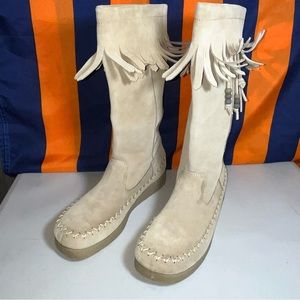 New Report Dubai Women's Size 7.5 Suede Moccasin Fringed Top With Beads leather